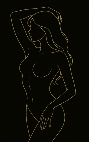 Escorts Madrid no disponibles, silueta dorada de una mujer sobre fondo negro