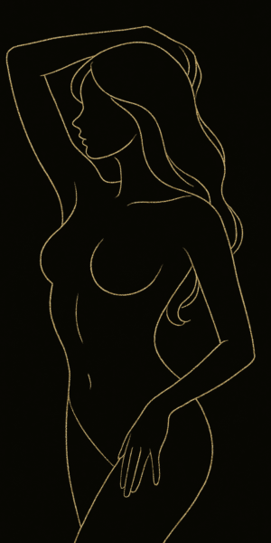 Escorts Madrid no disponibles, silueta dorada de una mujer sobre fondo negro