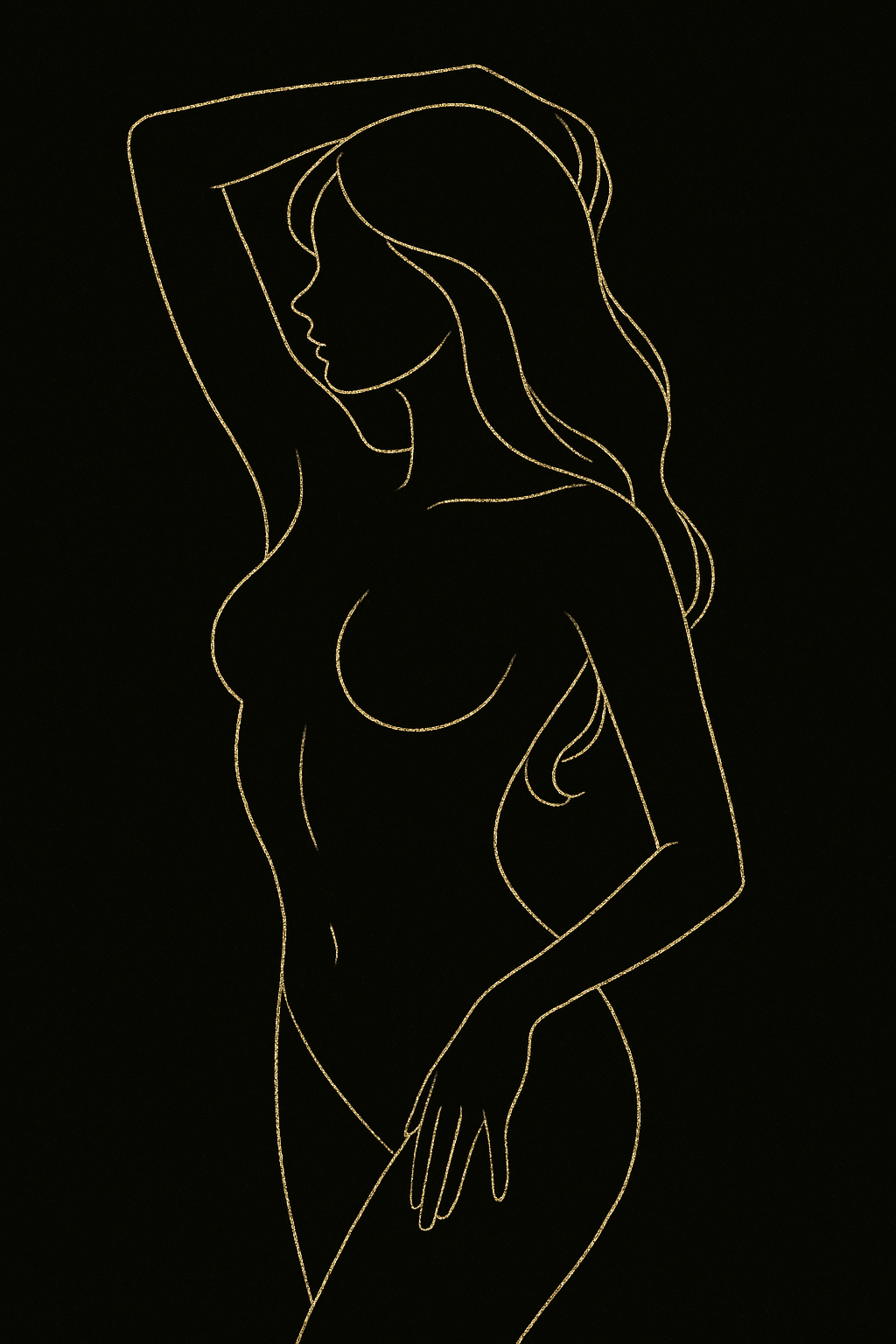 Escorts Madrid no disponibles, silueta dorada de una mujer sobre fondo negro